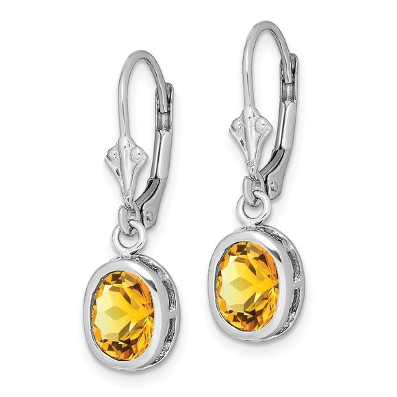 925 Sterling Silver 8x6mm Oval Citrine Leverback Earrings 28 x 9 mm - Picture 2 of 4